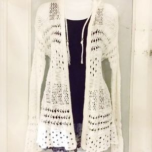 It's Our Time white crocheted hooded sweater, sz L